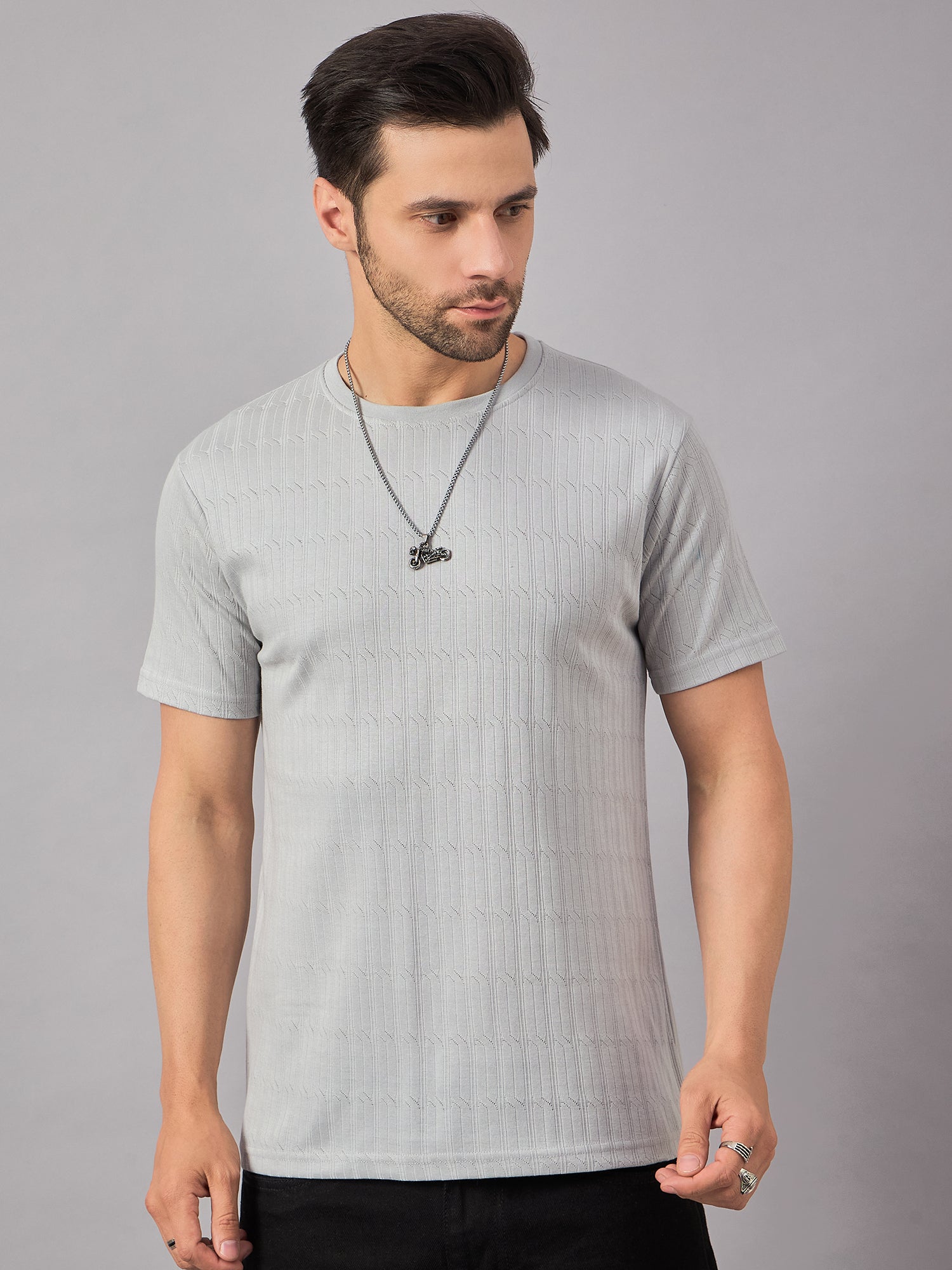 Textured Crew Neck Tshirt Light Grey - Reprise