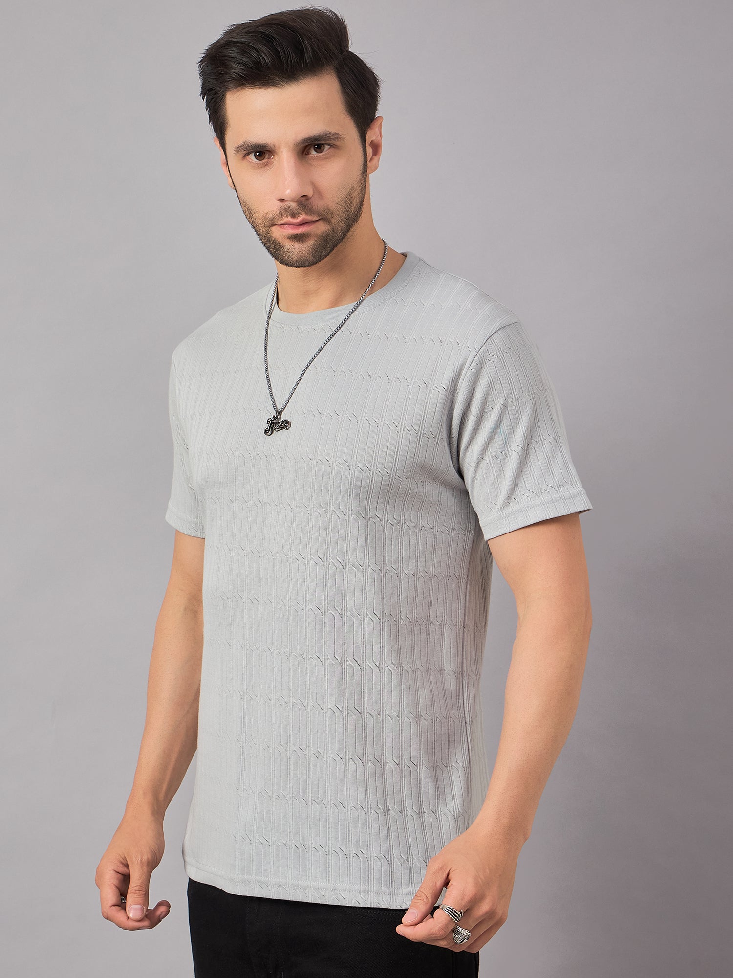 Textured Crew Neck Tshirt Light Grey - Reprise