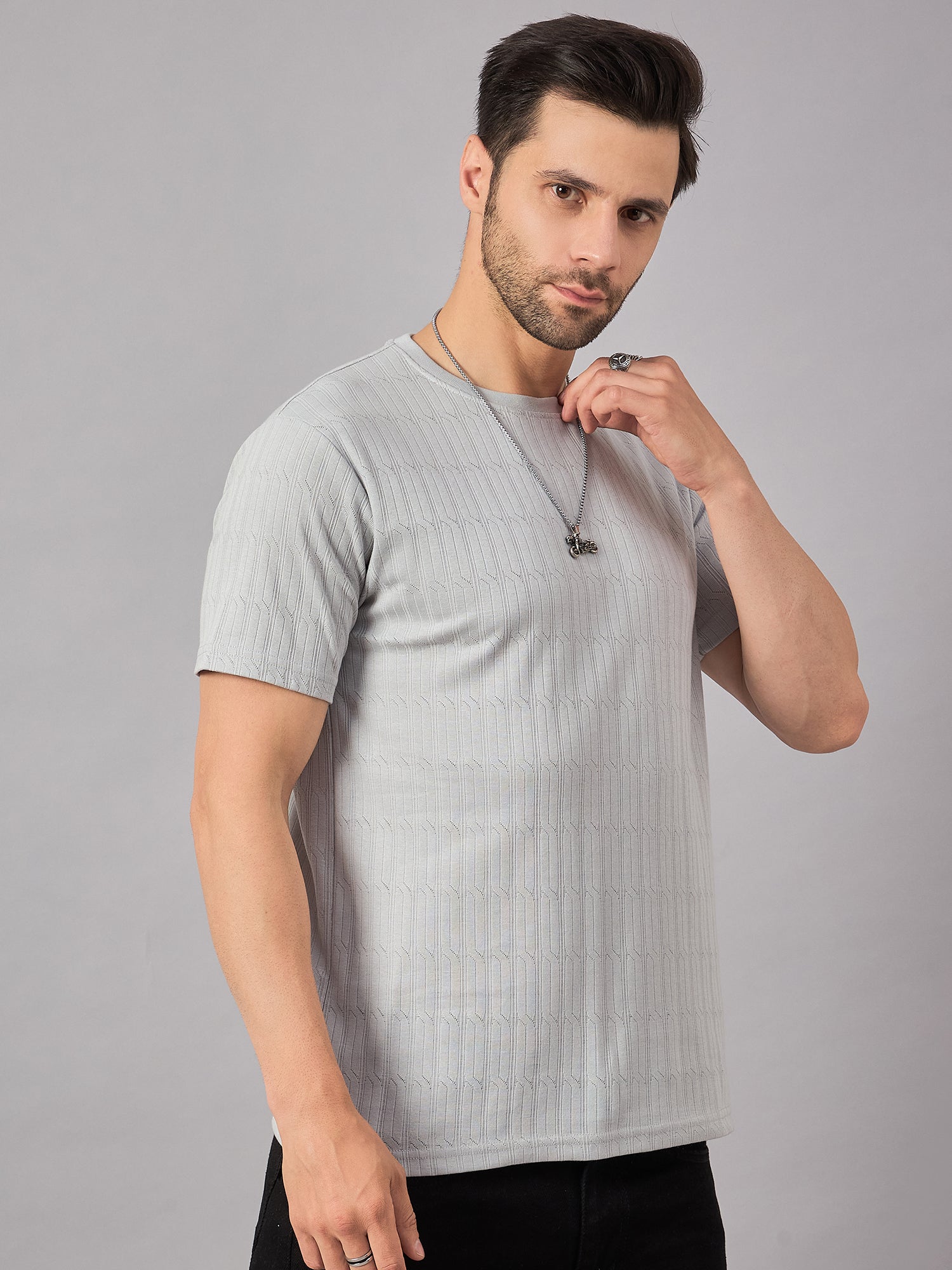 Textured Crew Neck Tshirt Light Grey - Reprise