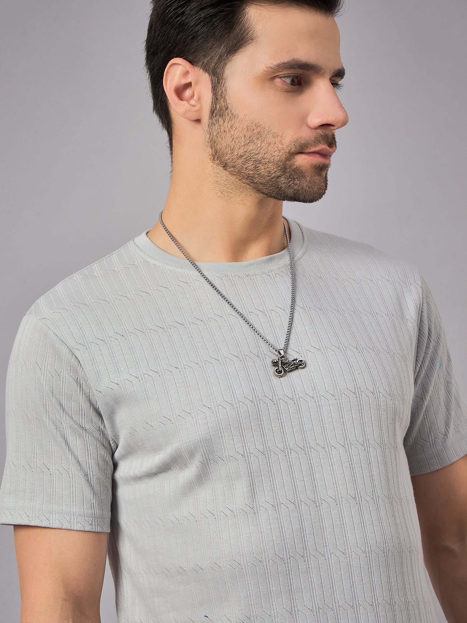 Textured Crew Neck Tshirt Light Grey - Reprise