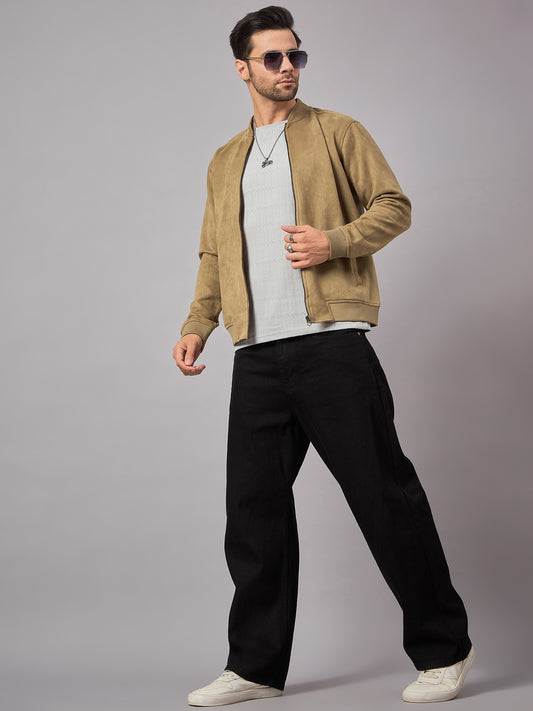 Stand Collar Bomber Suede Jacket Tan - Reprise