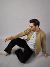 Stand Collar Bomber Suede Jacket Tan - Reprise