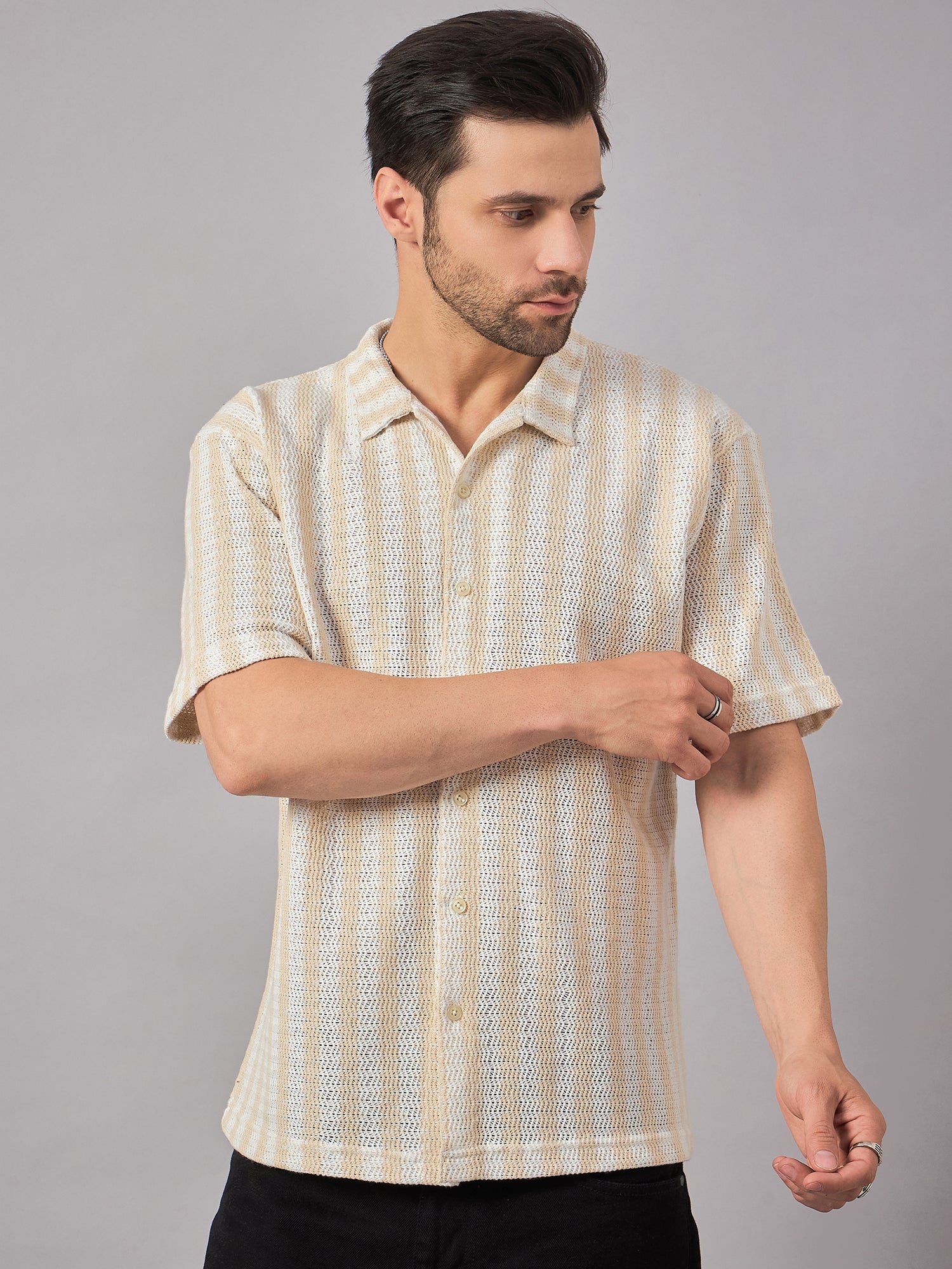 Grey & White Stripe Shirt Beige - Reprise