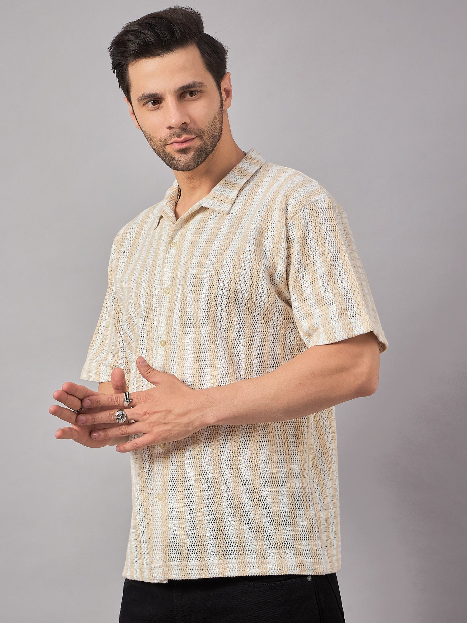 Grey & White Stripe Shirt Beige - Reprise
