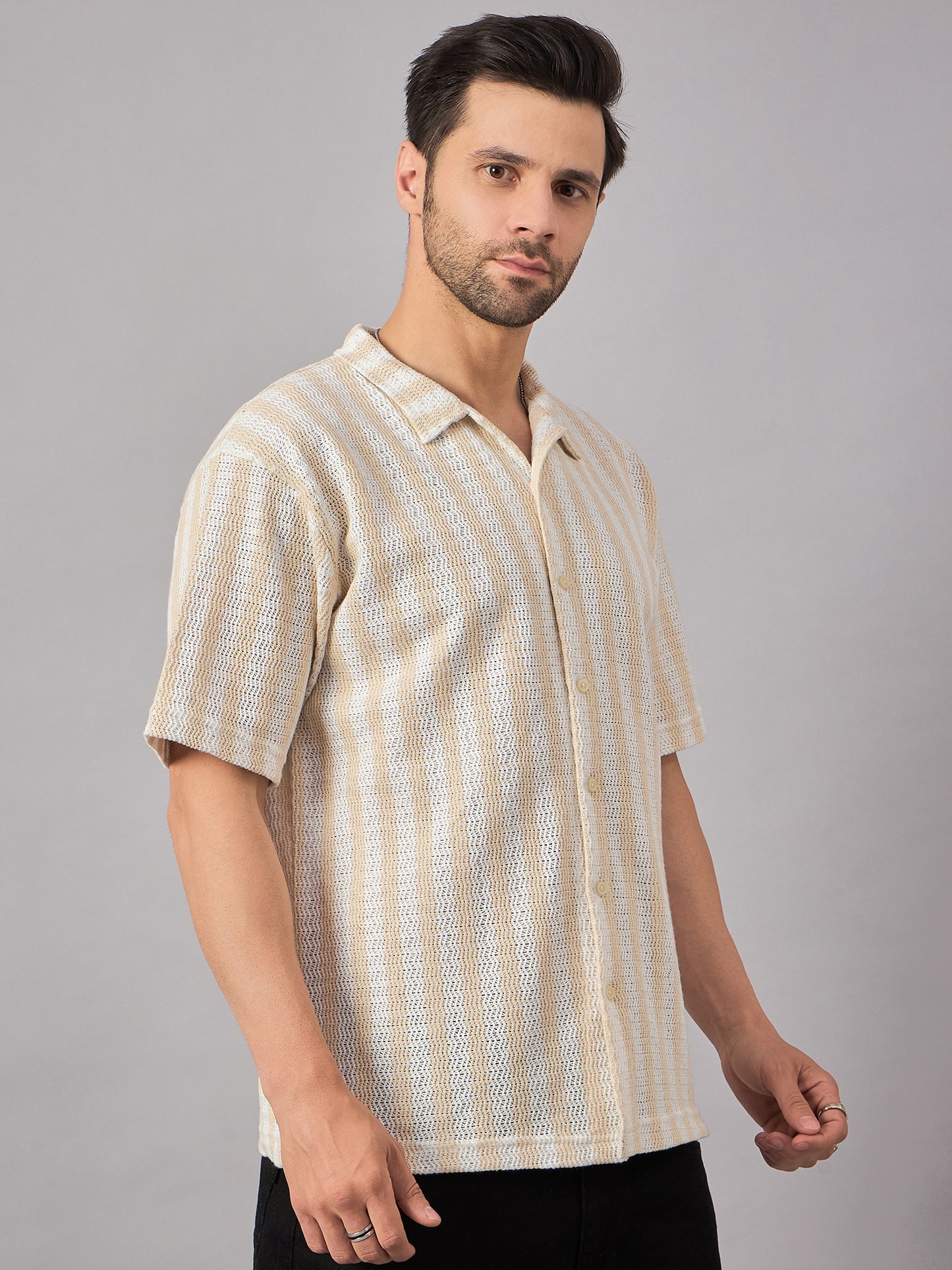 Grey & White Stripe Shirt Beige - Reprise