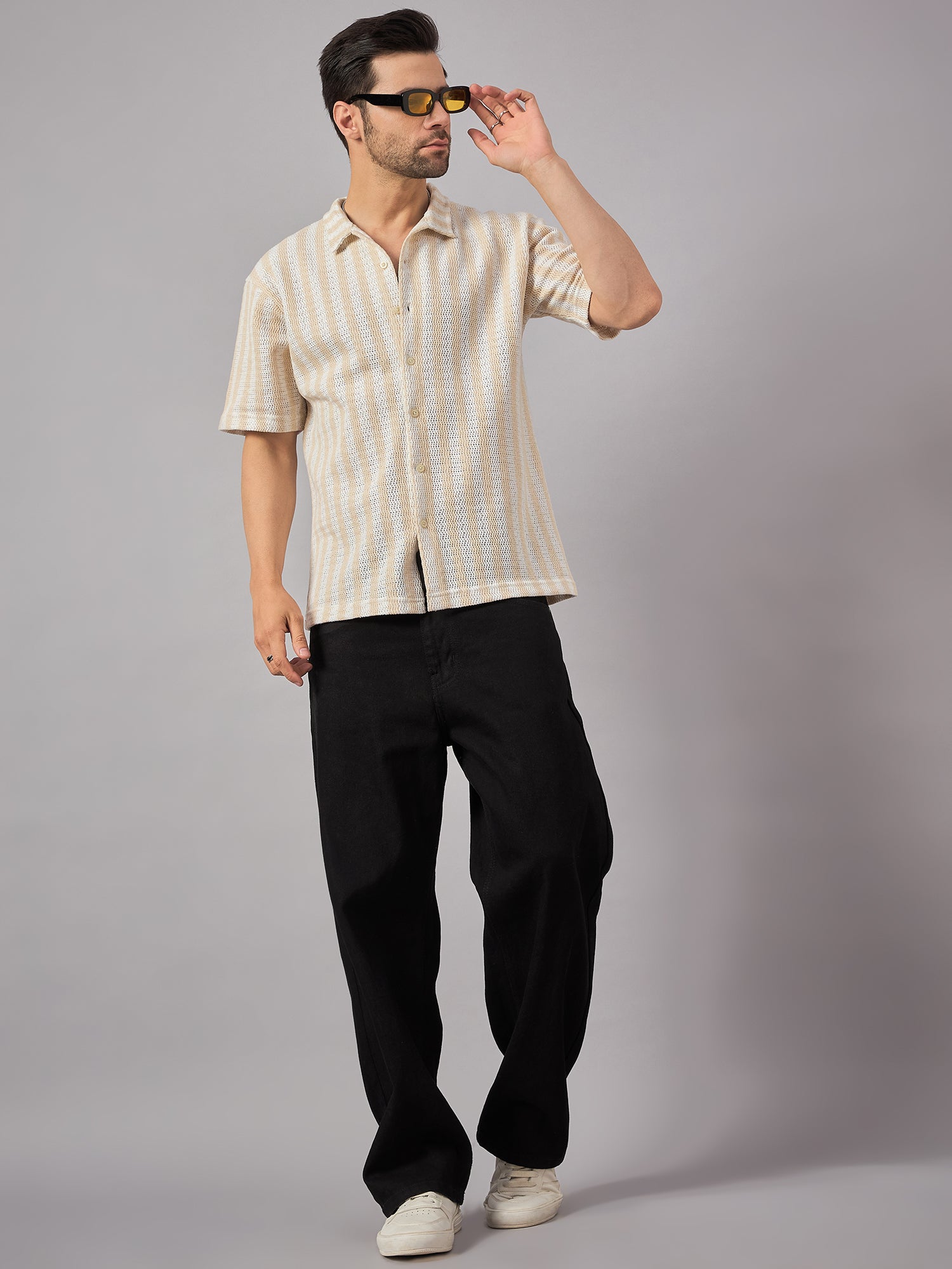 Grey & White Stripe Shirt Beige - Reprise