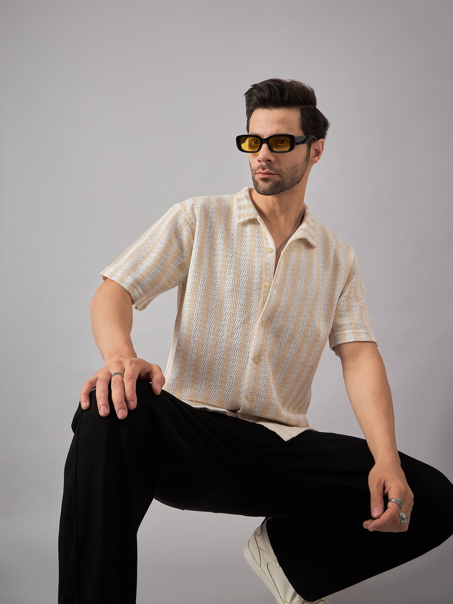 Grey & White Stripe Shirt Beige - Reprise