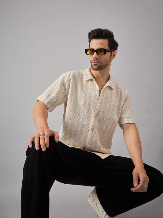 Men Striped Shirt Beige - Reprise