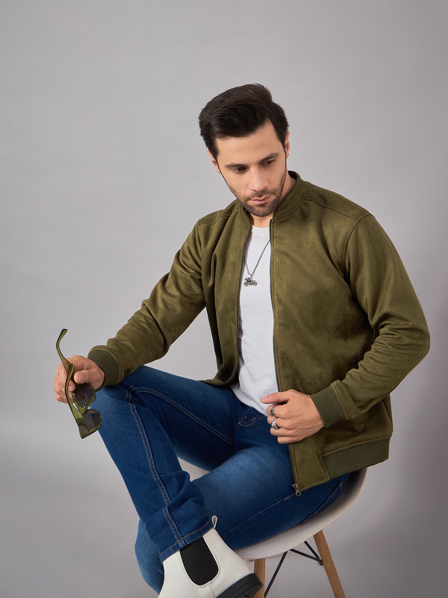 Mens Suede Jacket Olive - Reprise