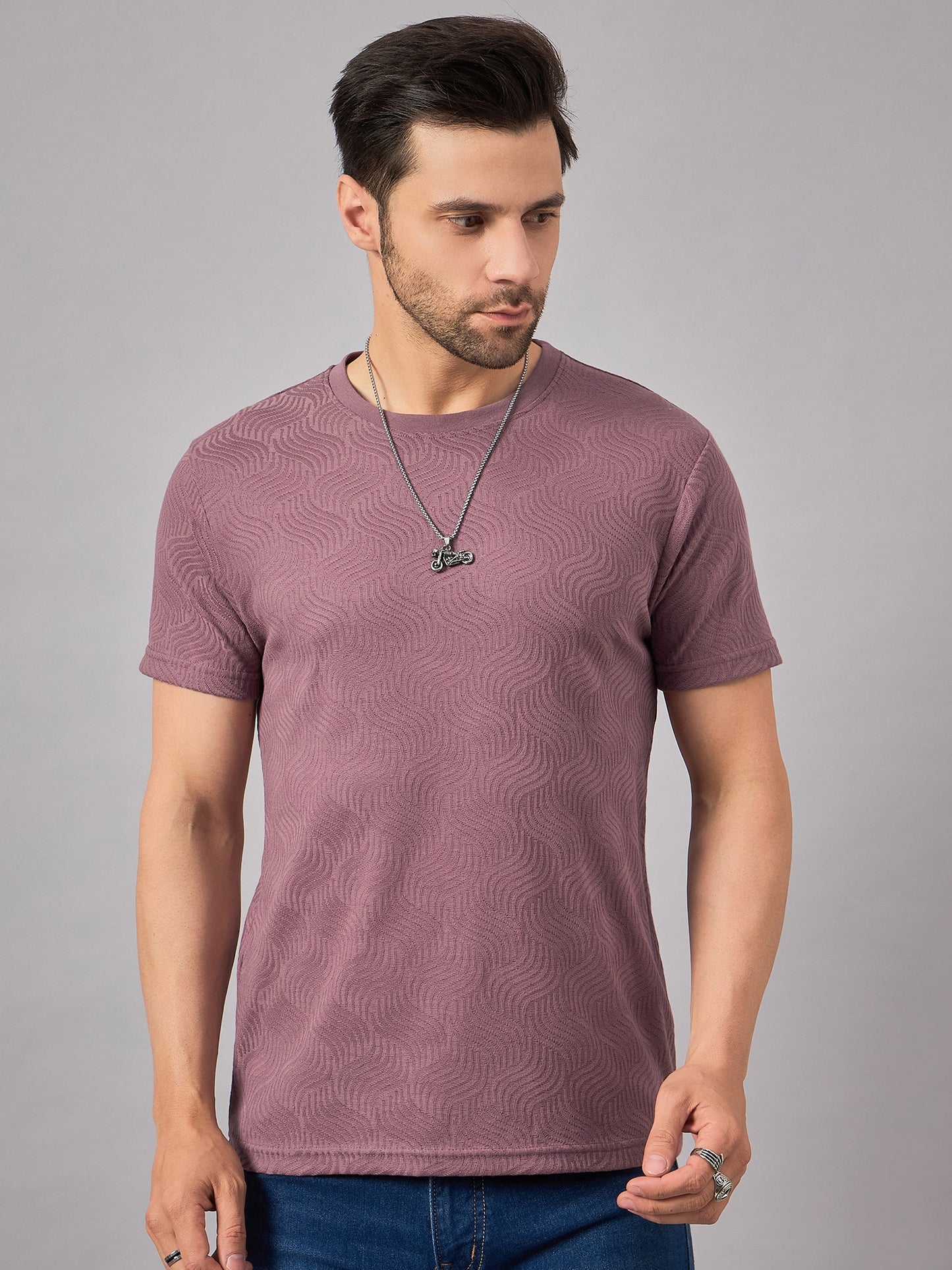 Textured Crew Neck Tshirt Mauve - Reprise