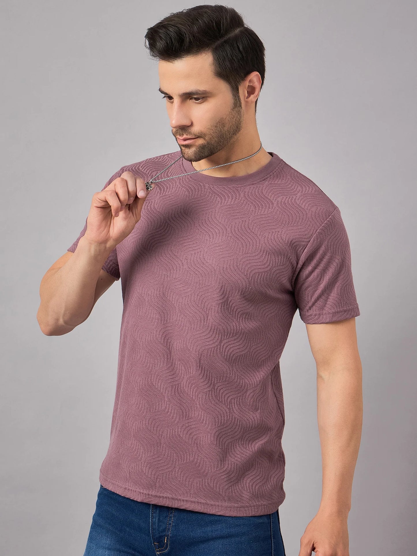Men Textured Crew Neck T-shirt Mauve - Reprise