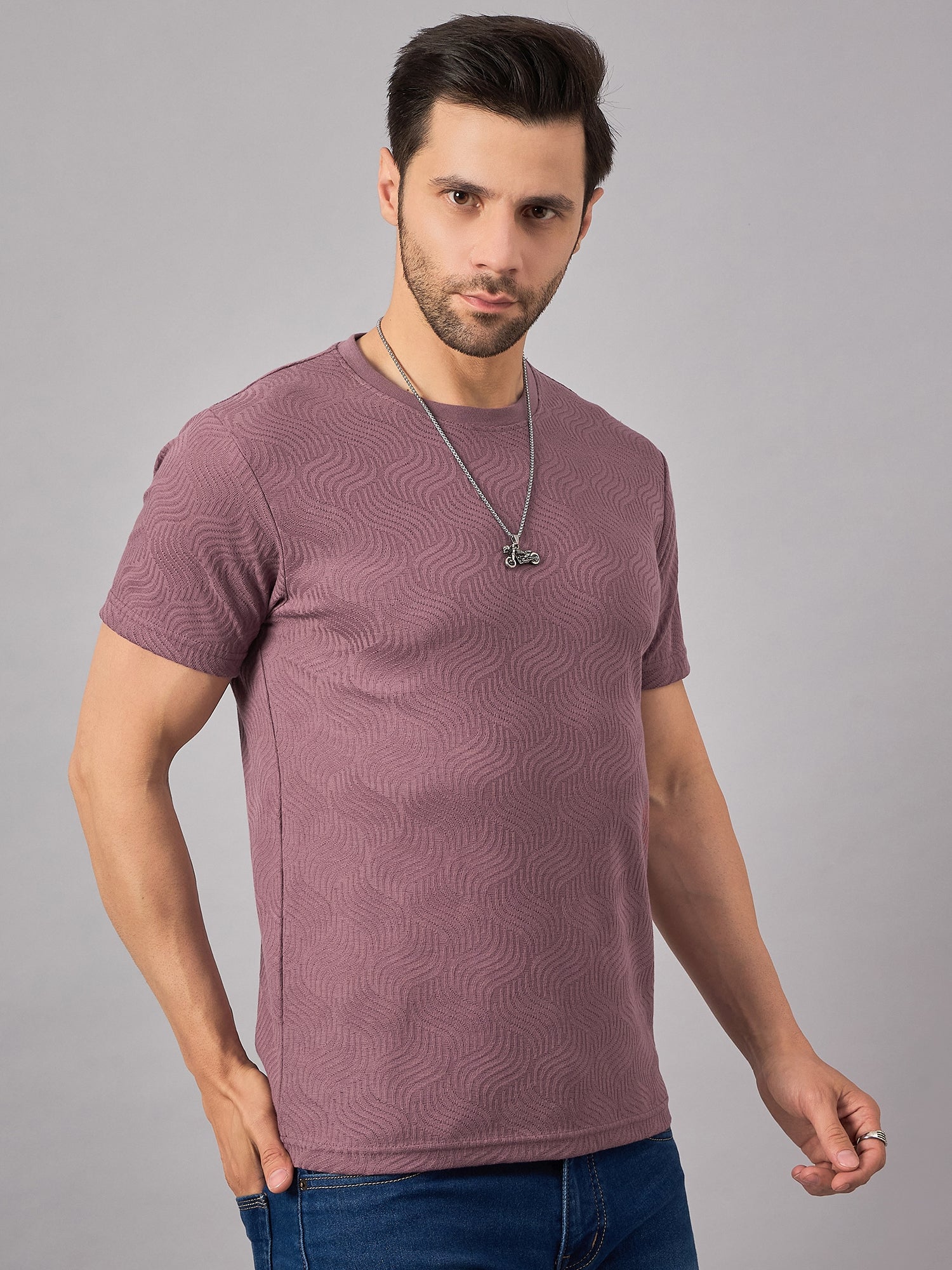Textured Crew Neck Tshirt Mauve - Reprise