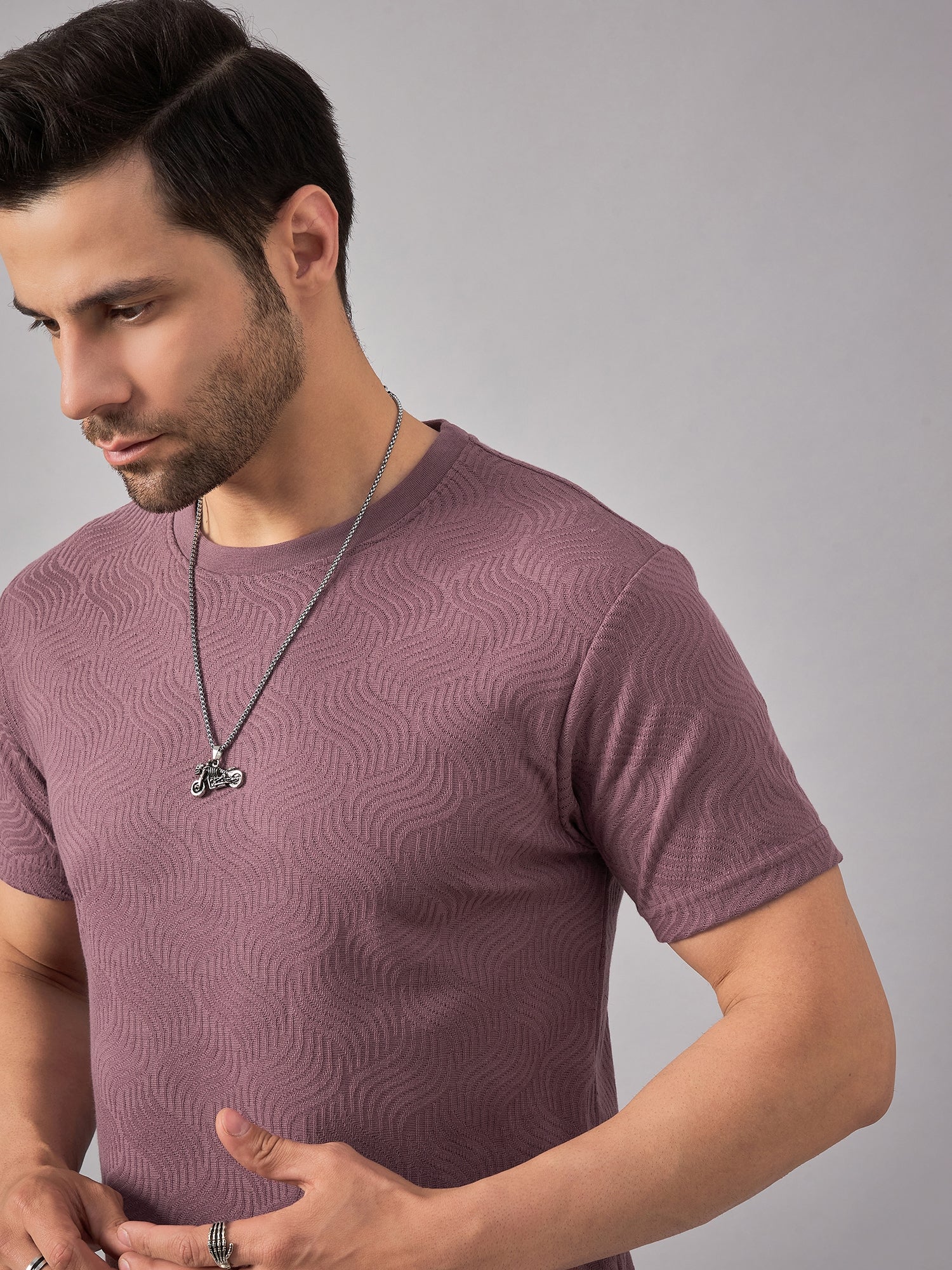 Textured Crew Neck Tshirt Mauve - Reprise