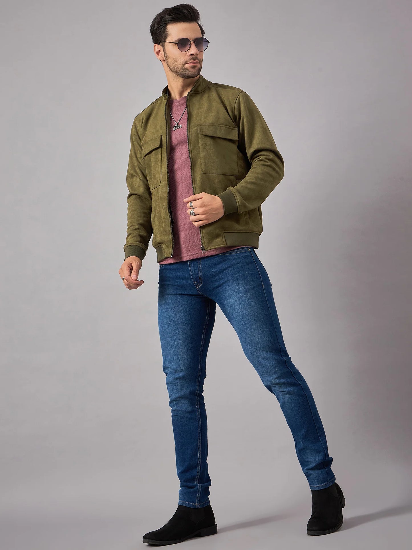Men Suede Jacket Olive - Reprise