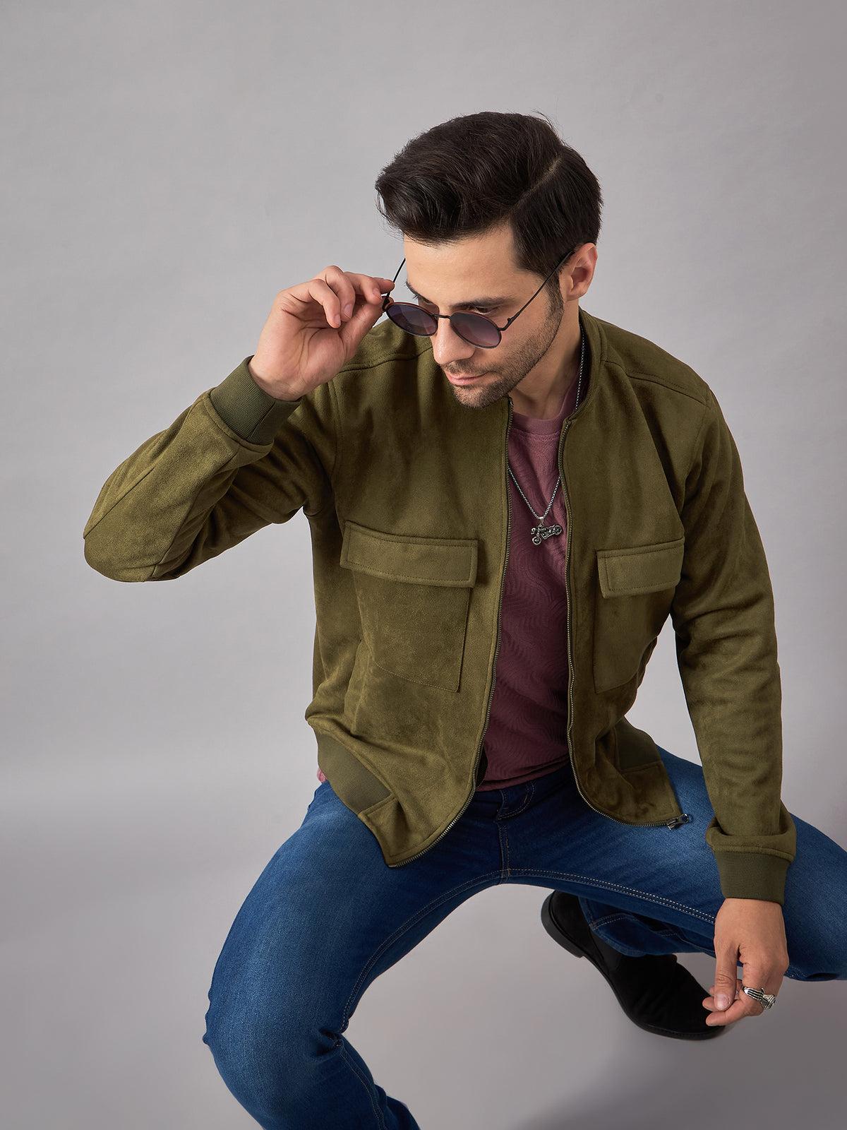 Mens Suede Jacket Olive - Reprise