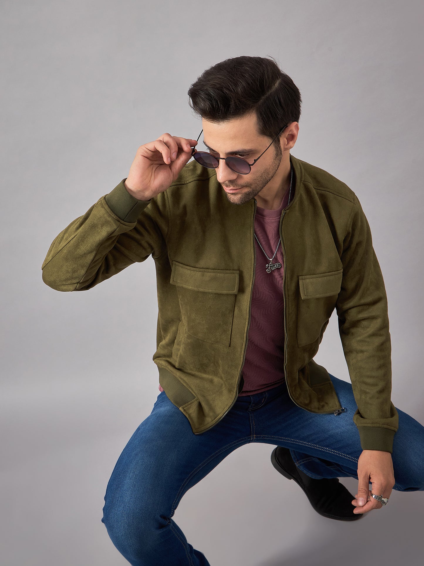 Mens Suede Jacket Olive - Reprise