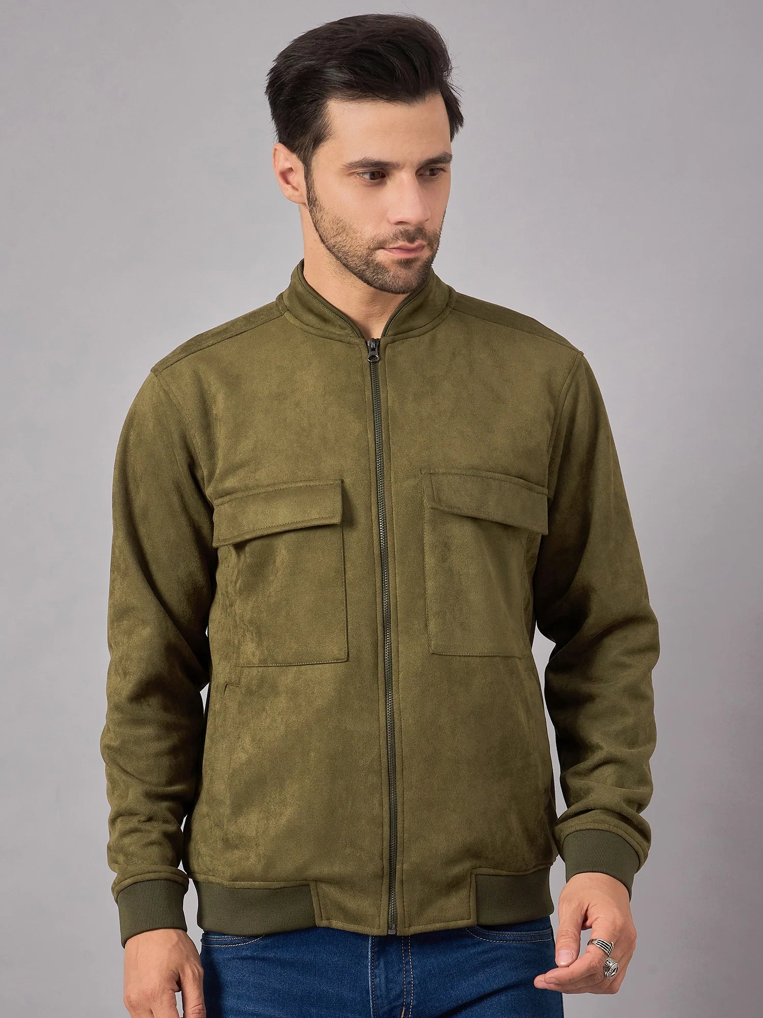 Men Suede Jacket Olive - Reprise