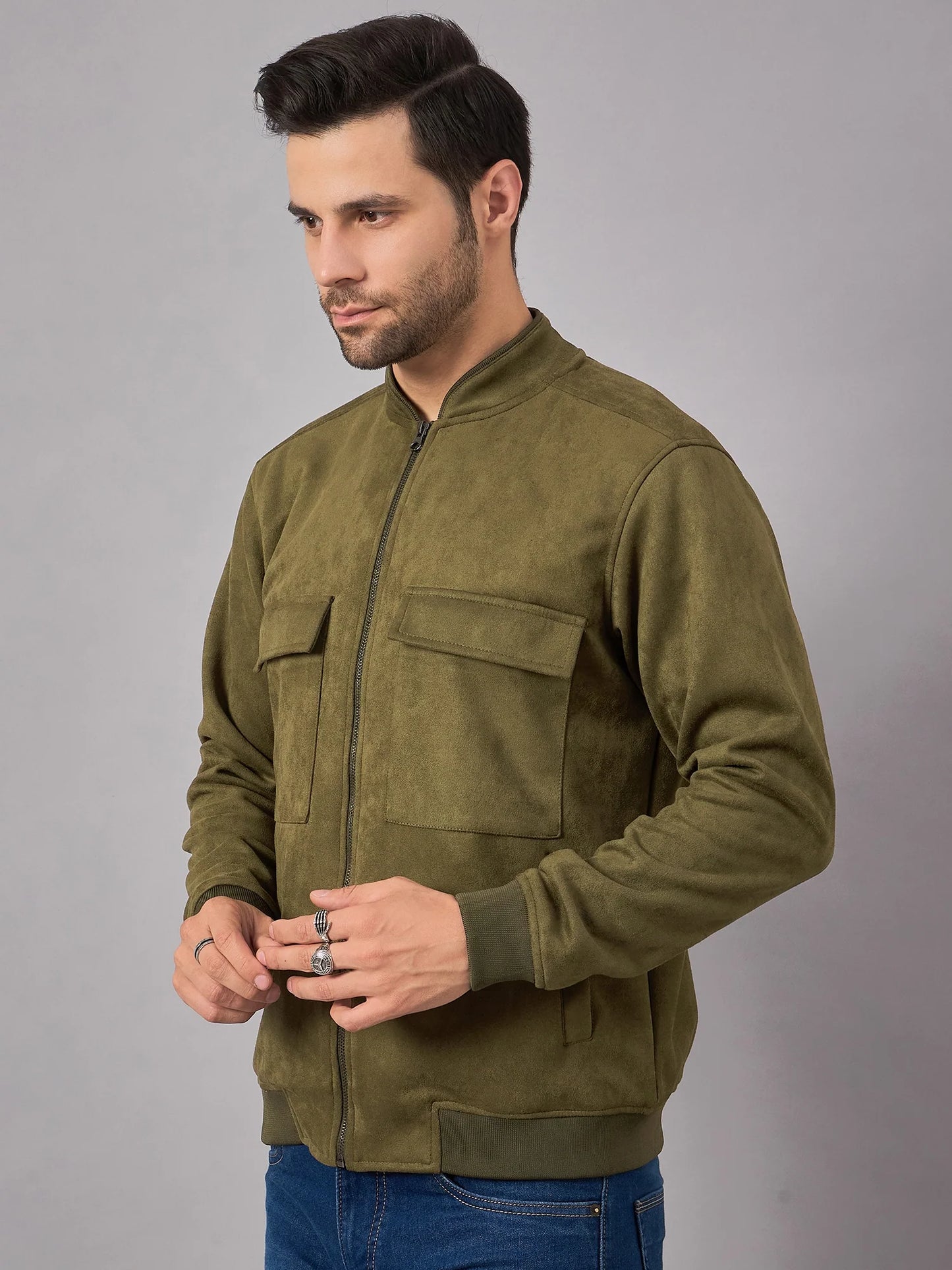 Men Suede Jacket Olive - Reprise