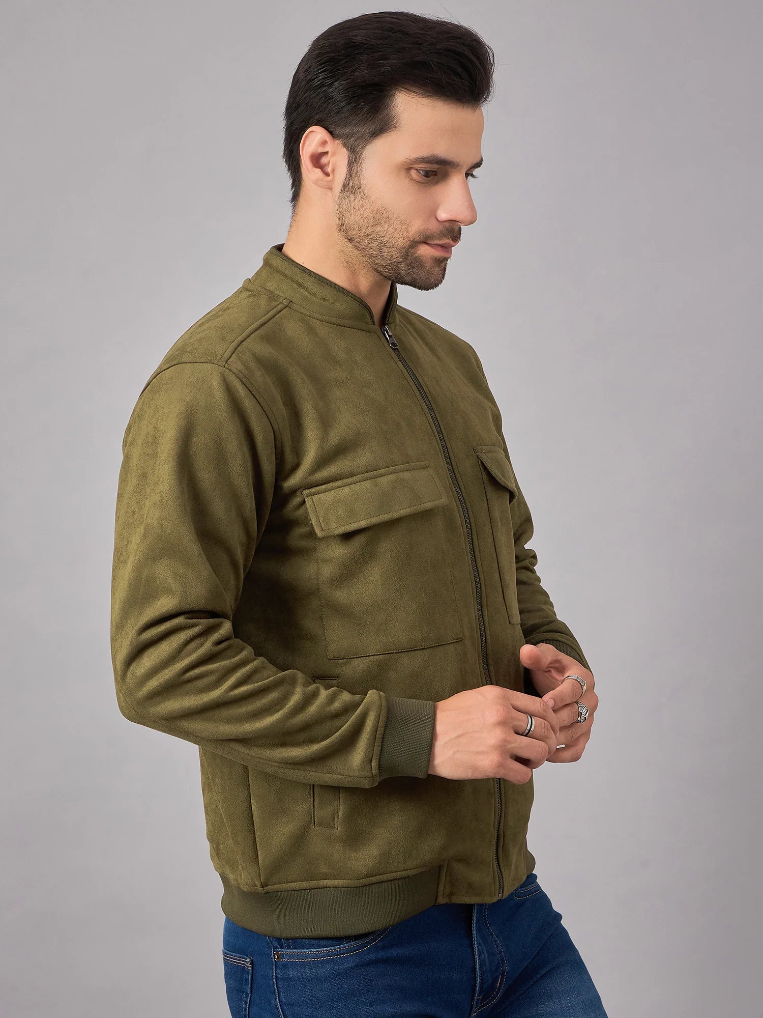 Men Suede Jacket Olive - Reprise