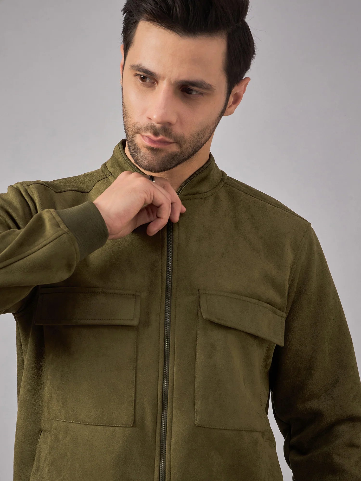 Men Suede Jacket Olive - Reprise