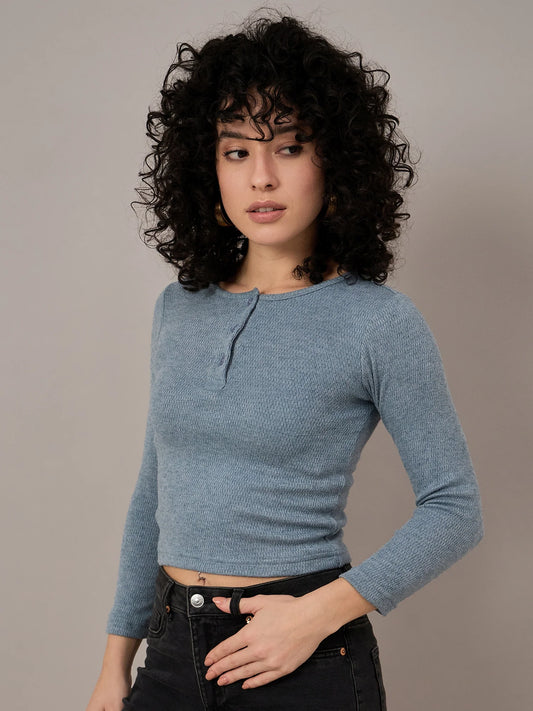 Women Blue Henley TOp - Reprise