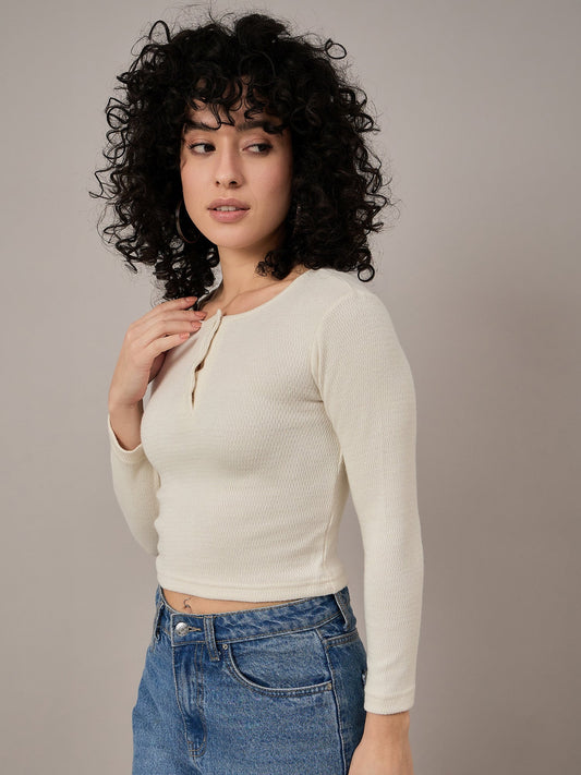 Women Off White Henley Top - Reprise