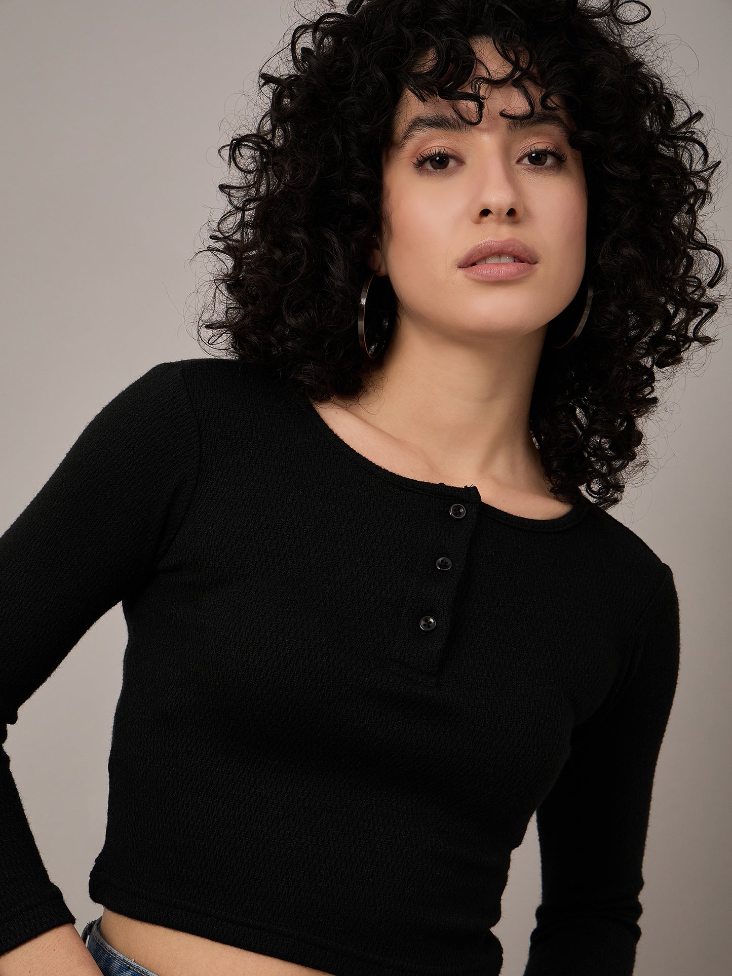 Women Black Henley - Reprise