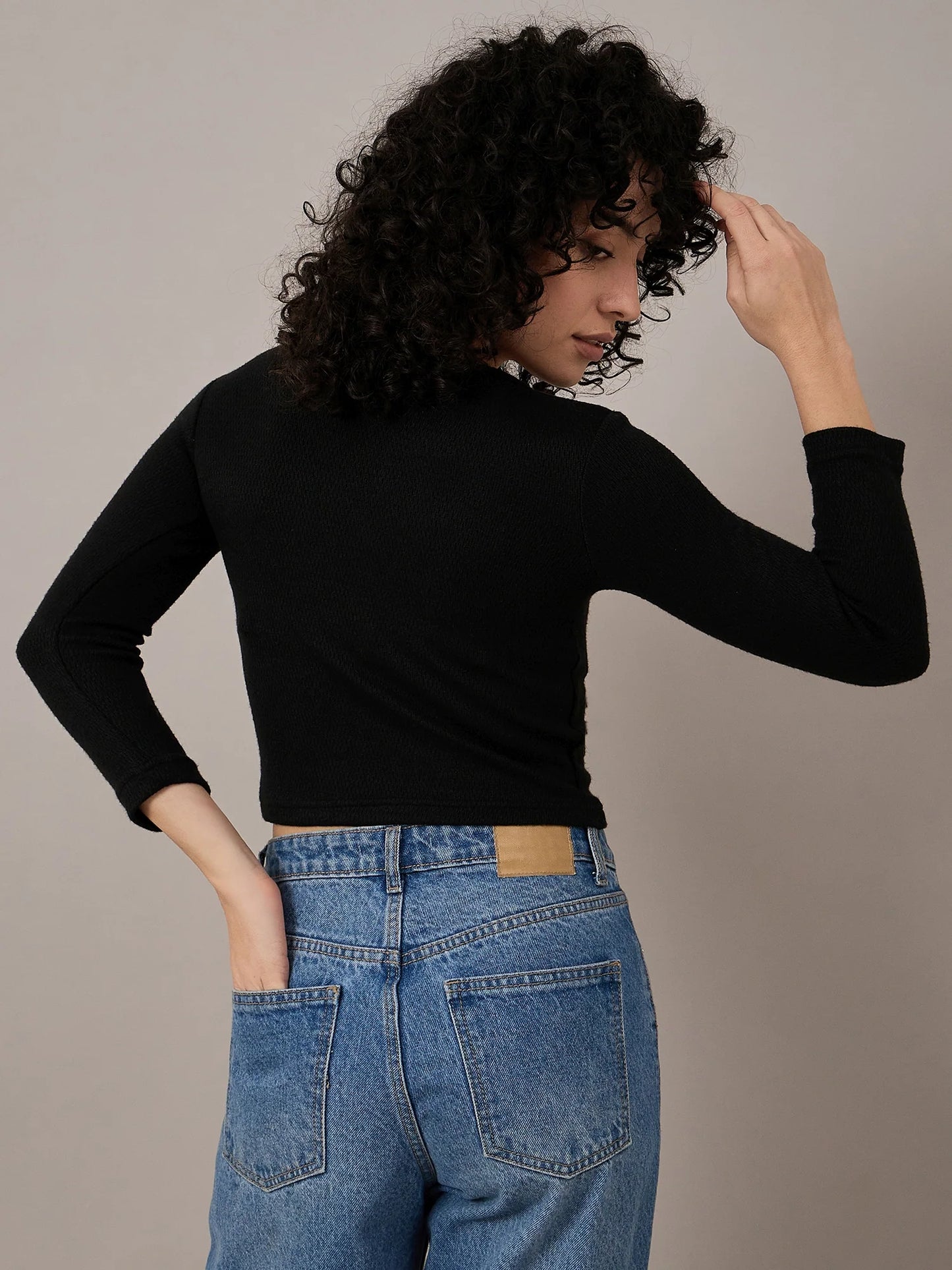 Women Black Henley Top - Reprise