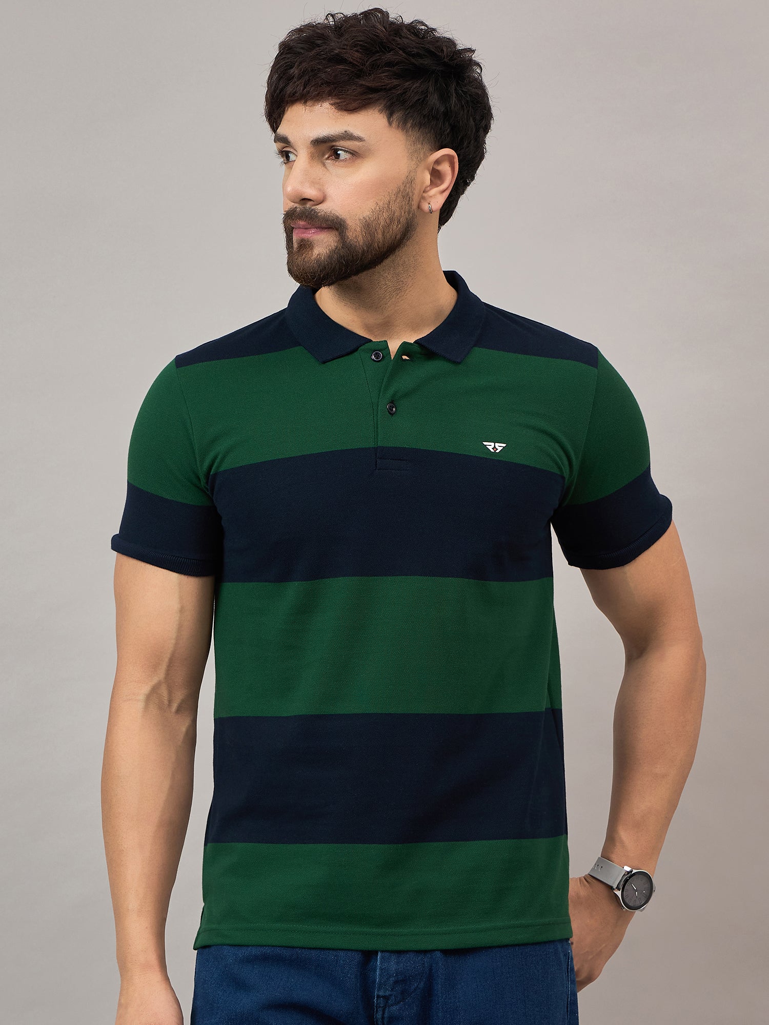 Green Striped Polo T-Shirt