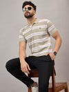Beige Striped Polo T-Shirt