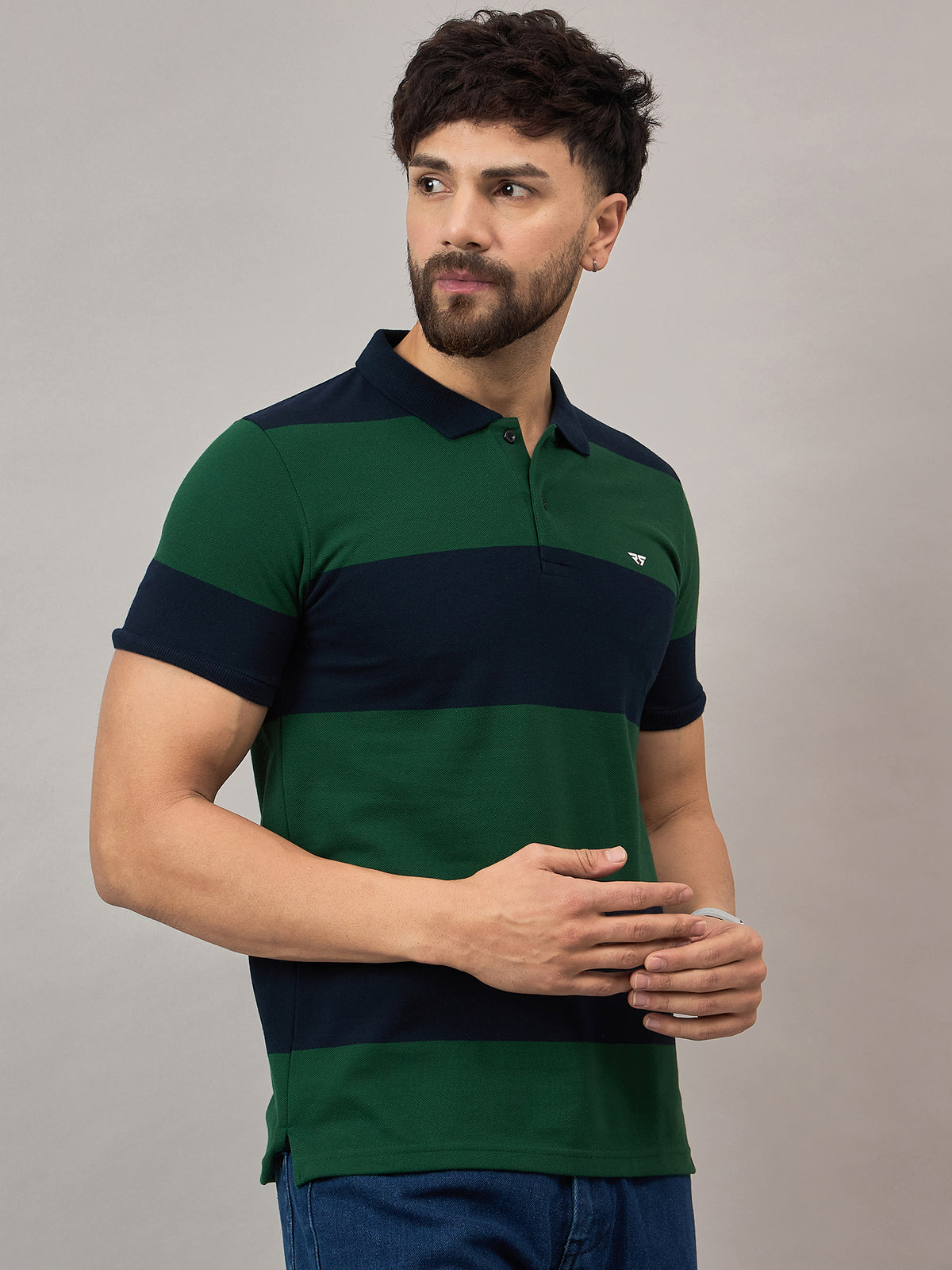 Green Striped Polo T-Shirt
