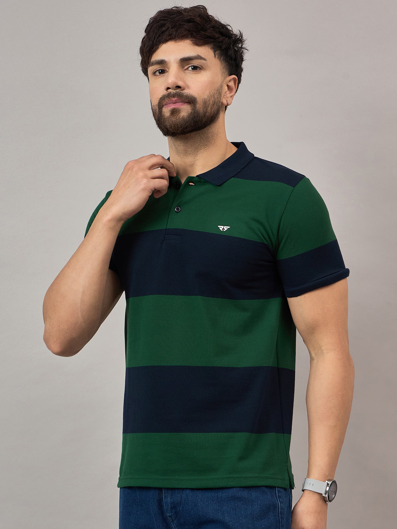 Green Striped Polo T-Shirt