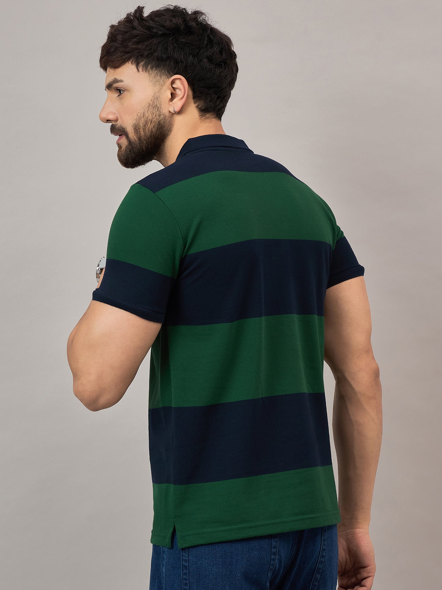 Green Striped Polo T-Shirt