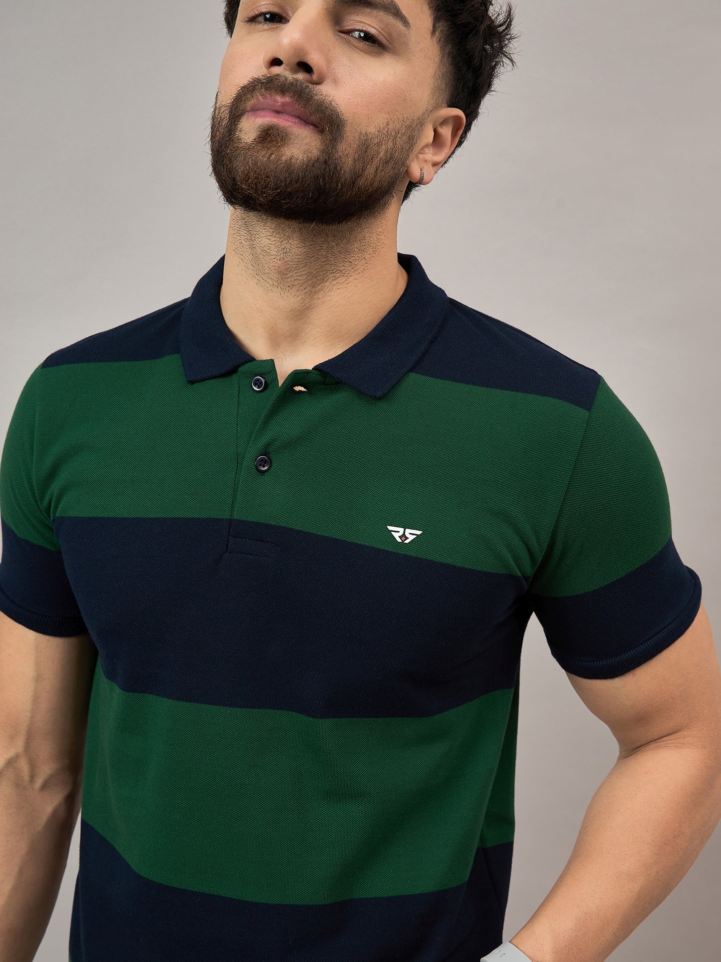 Green Striped Polo T-Shirt