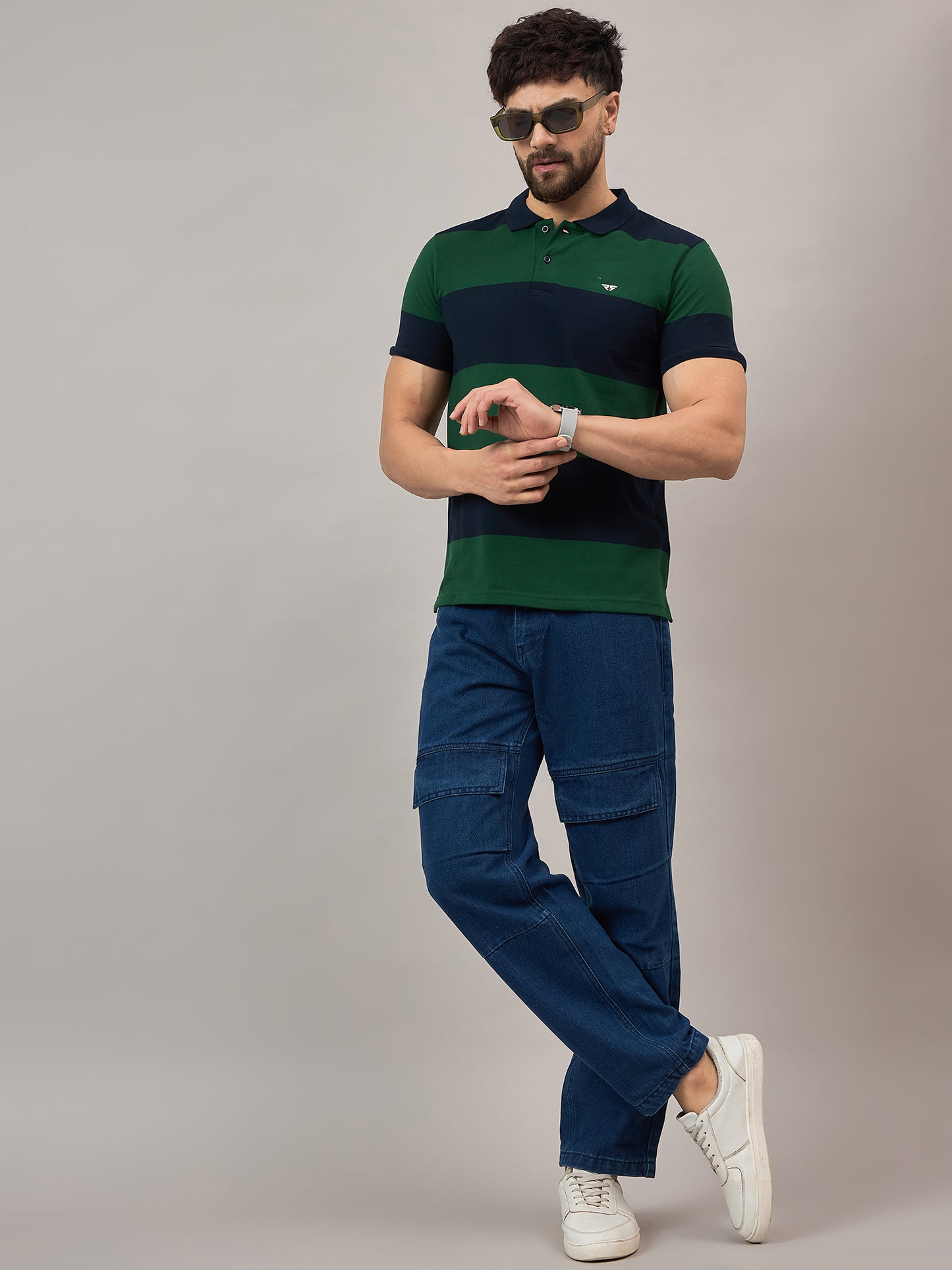 Green Striped Polo T-Shirt