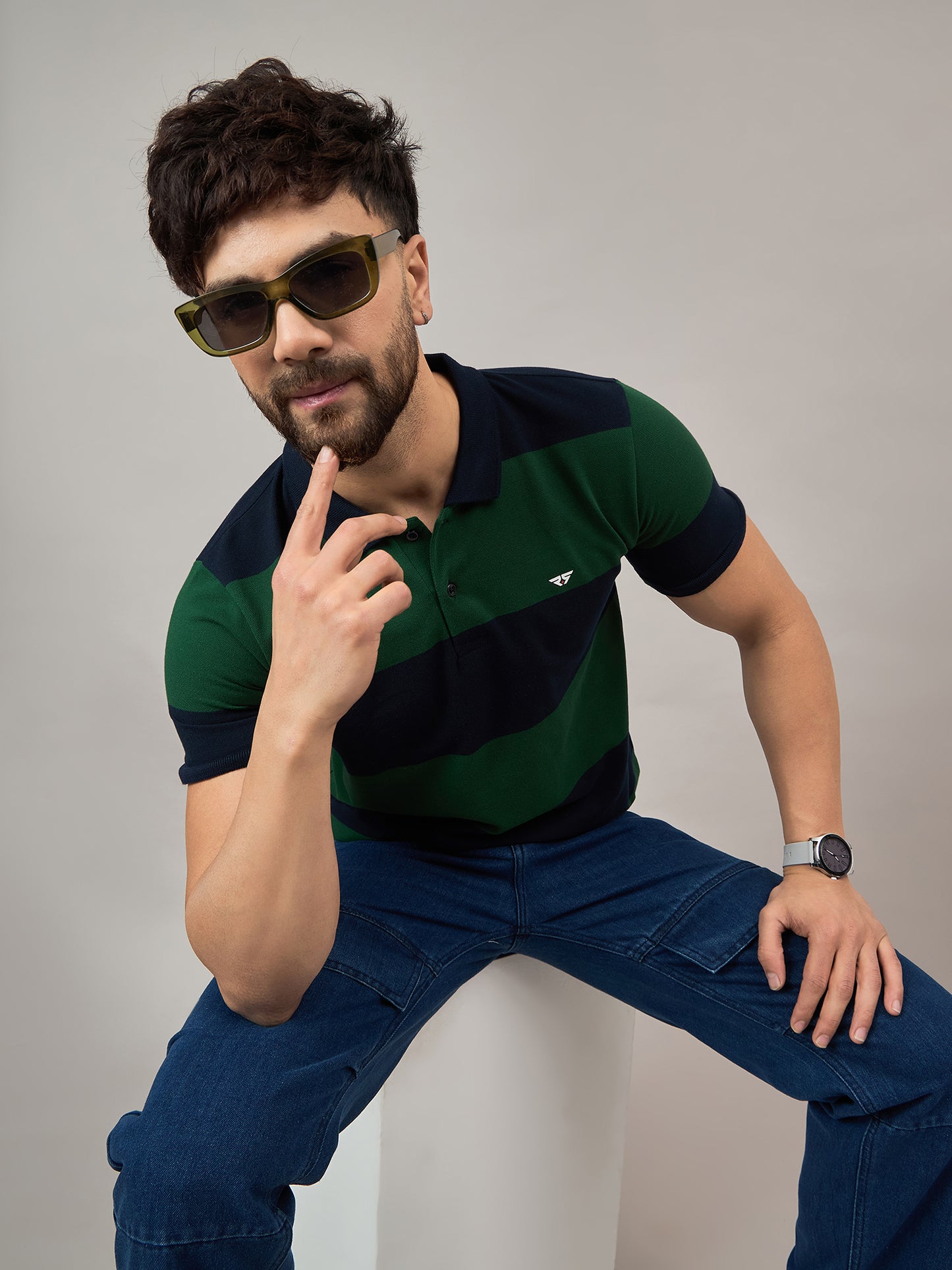 Green Striped Polo T-Shirt