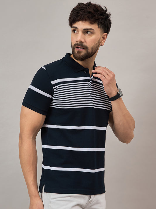 Navy Striped Polo T-Shirt