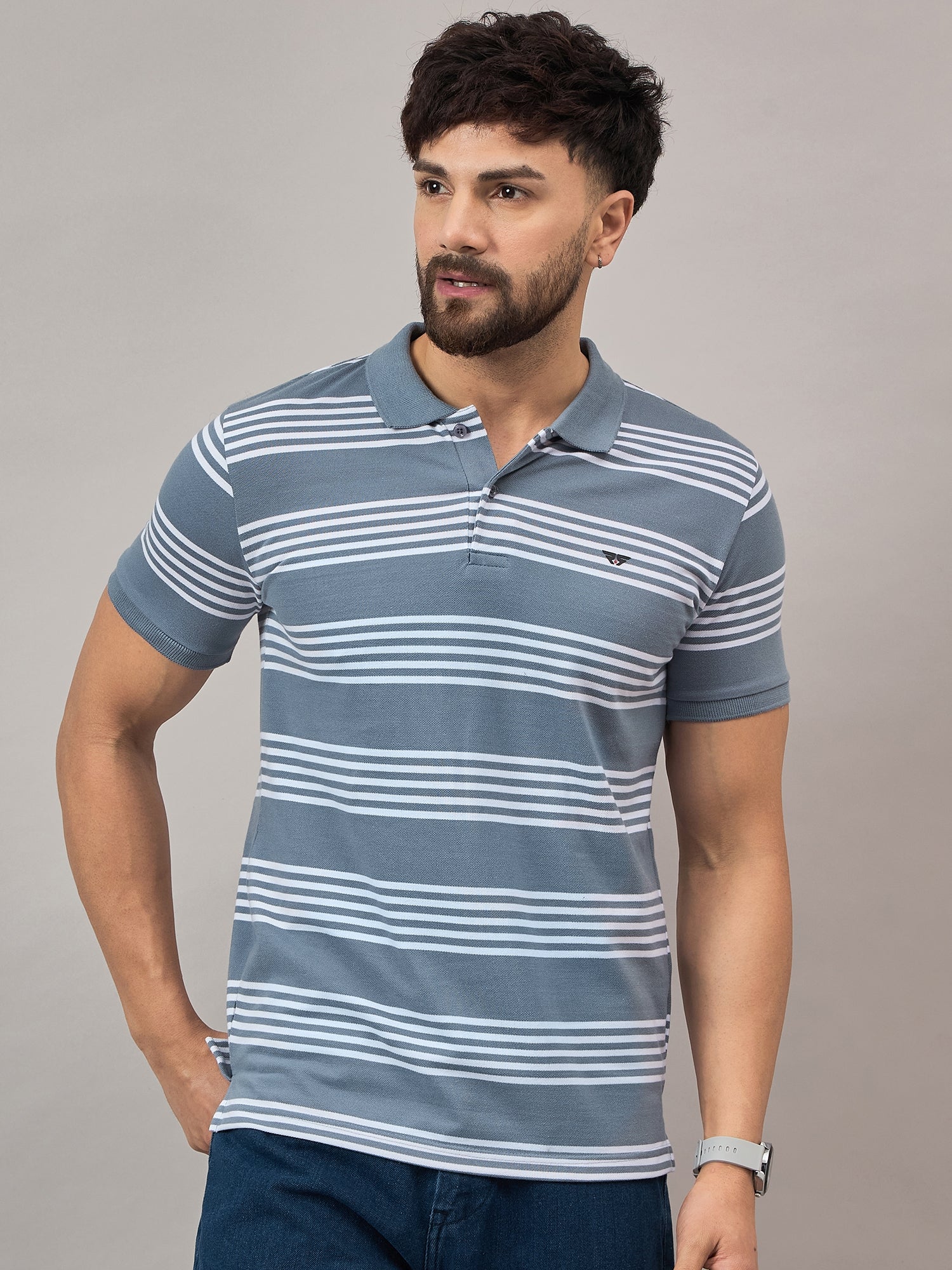 Blue Striped Polo T-Shirt