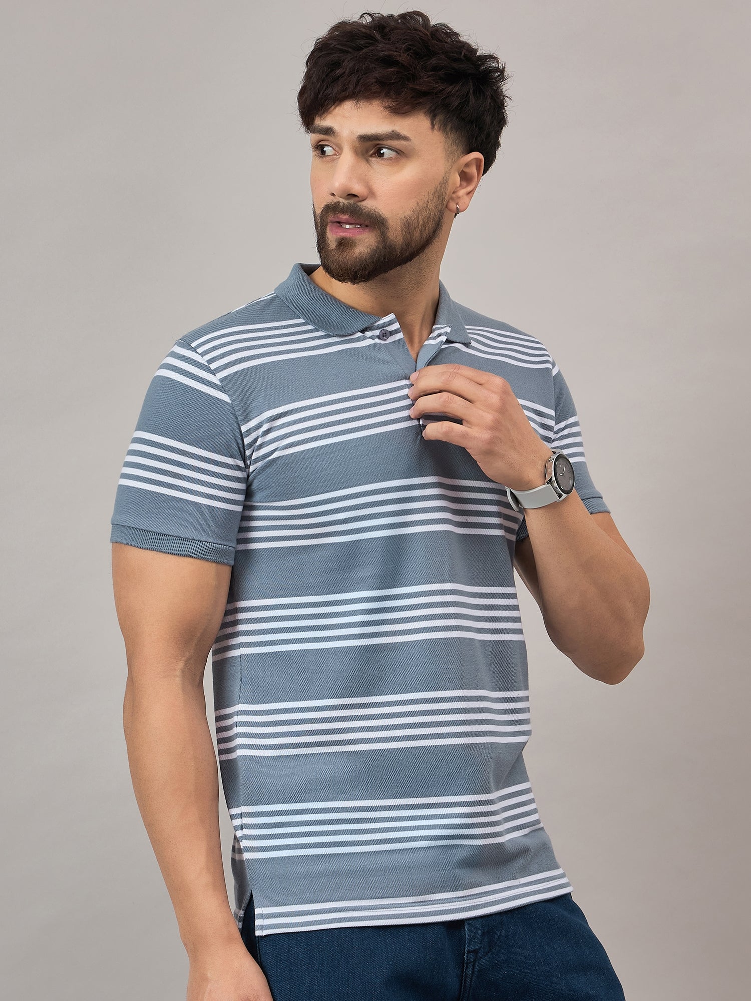 Blue Striped Polo T-Shirt