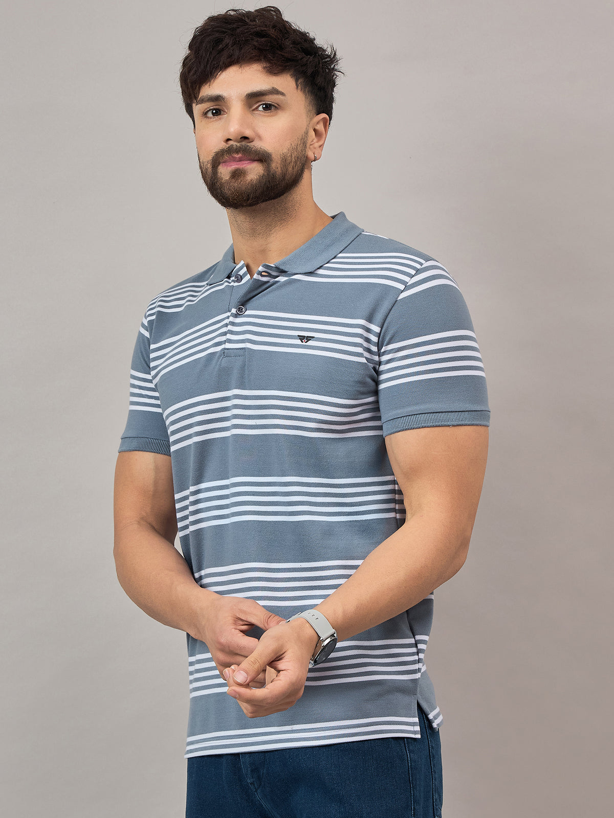 Blue Striped Polo T-Shirt