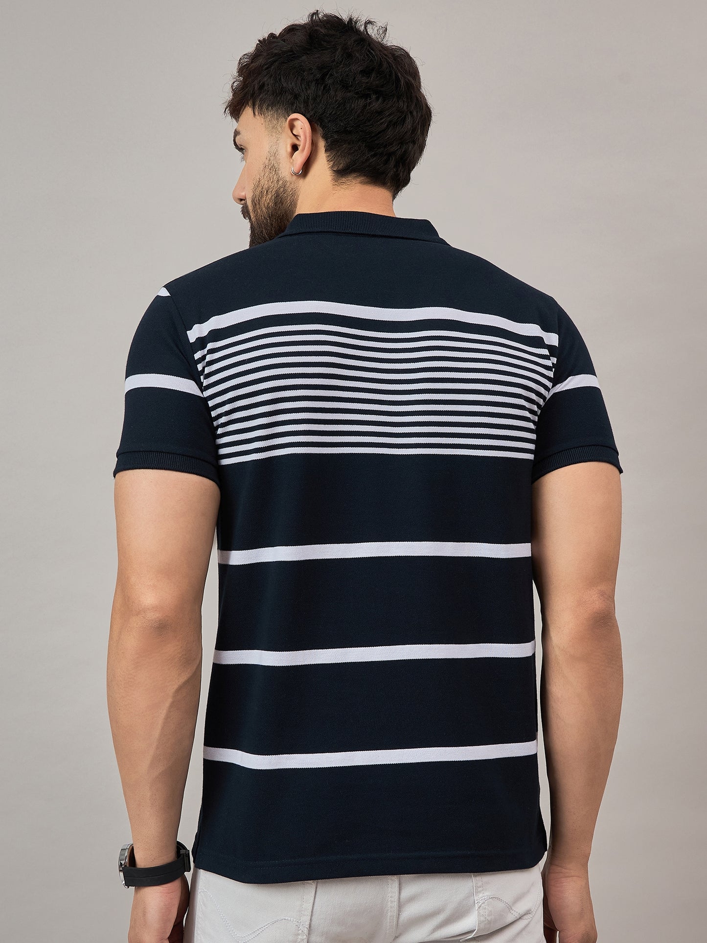 Navy Striped Polo T-Shirt