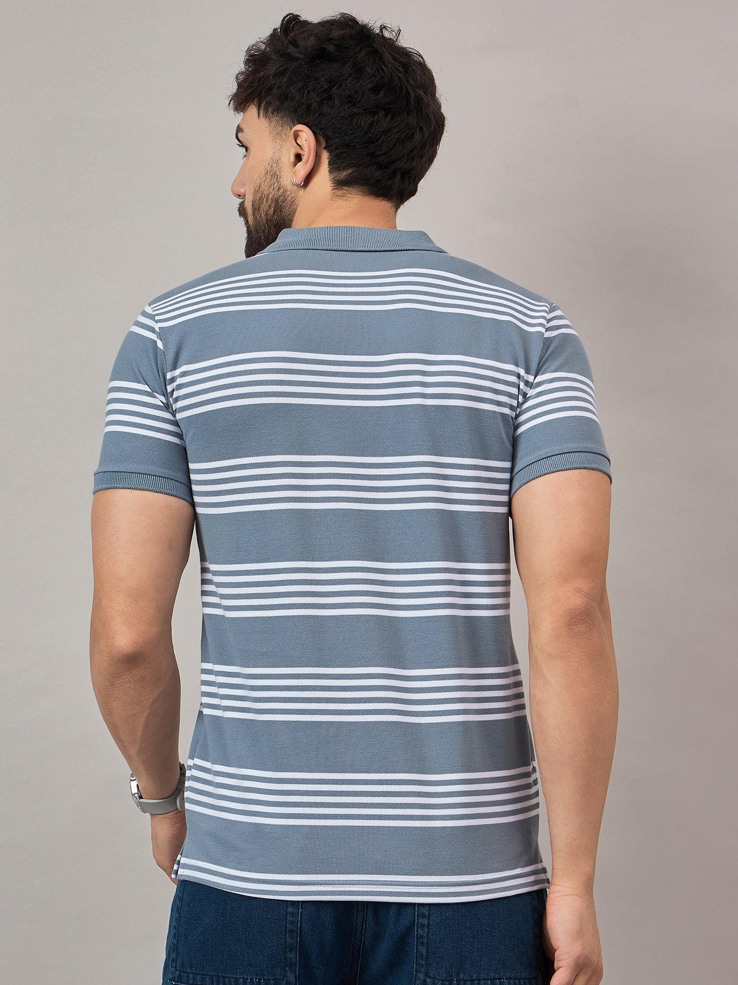 Blue Striped Polo T-Shirt