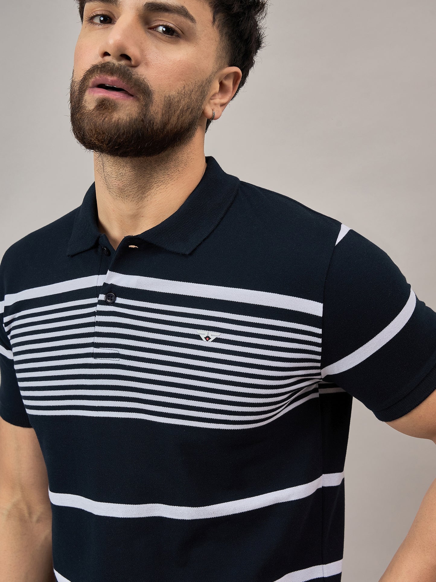 Navy Striped Polo T-Shirt