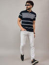 Navy Striped Polo T-Shirt