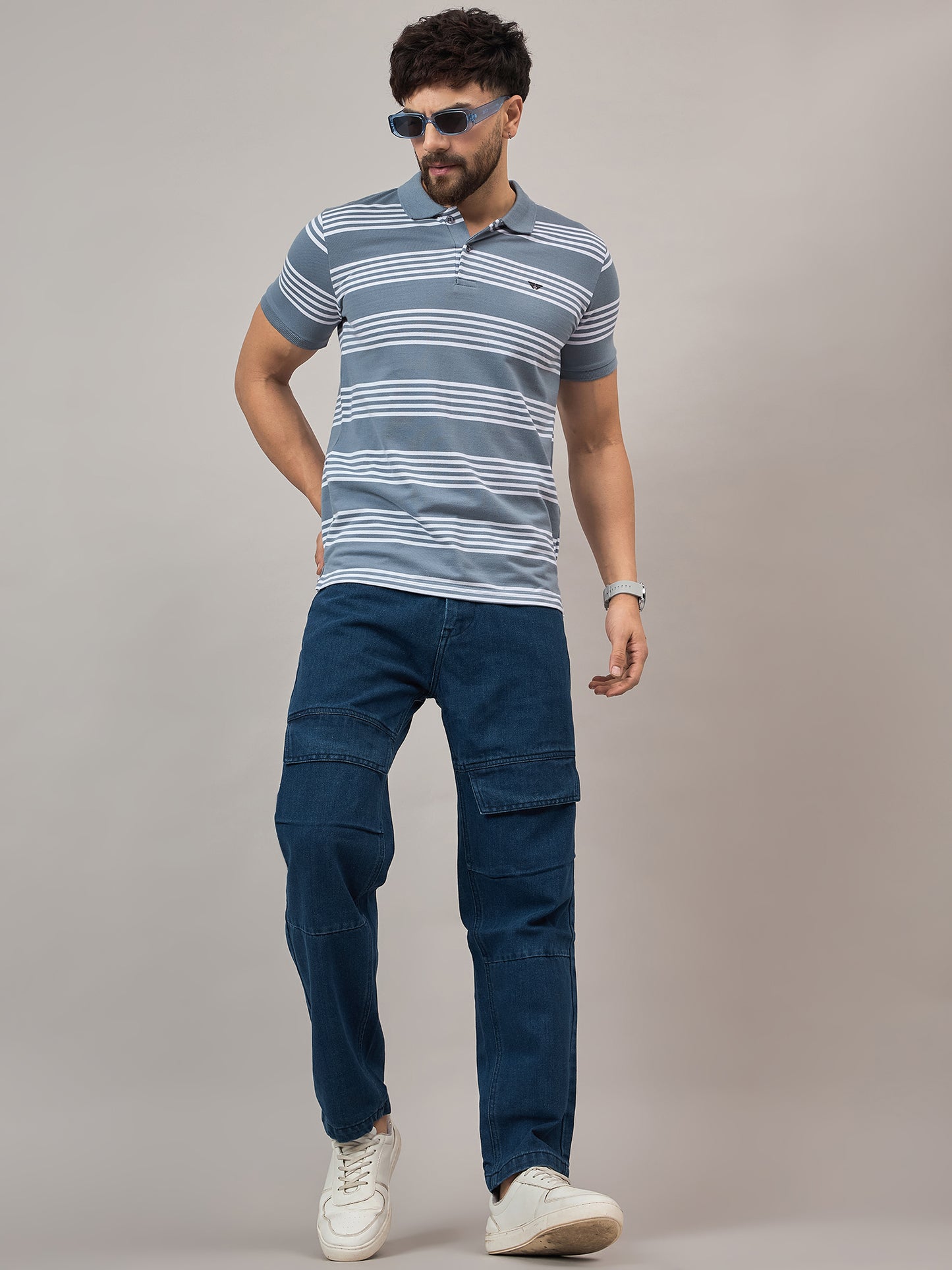 Blue Striped Polo T-Shirt