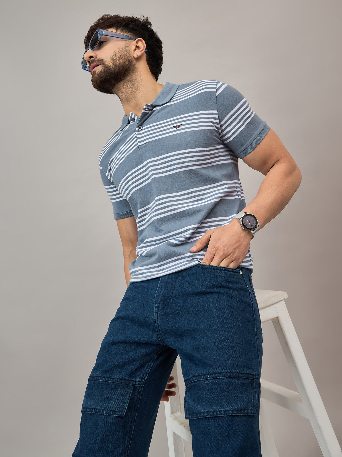Blue Striped Polo T-Shirt