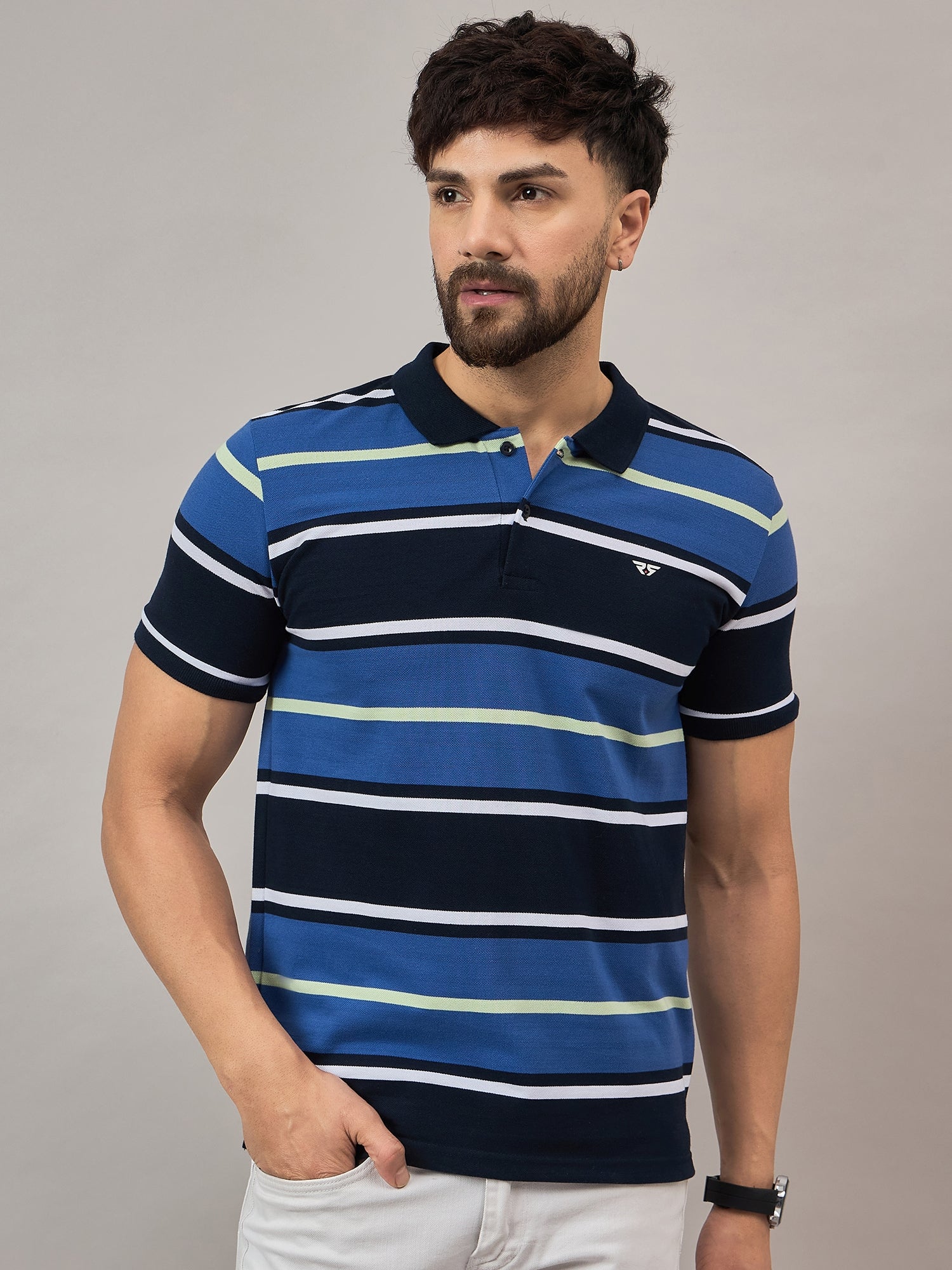 Blue Striped Polo T-Shirt