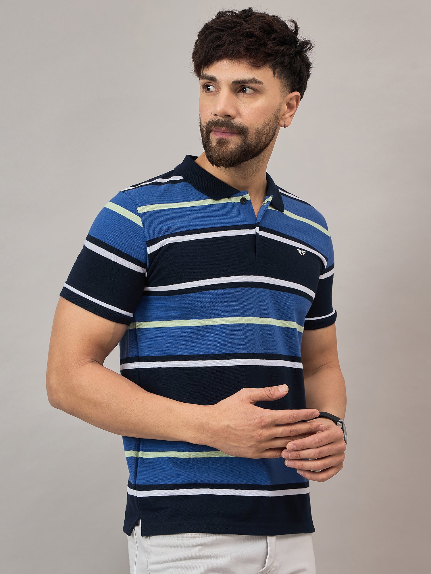 Blue Striped Polo T-Shirt