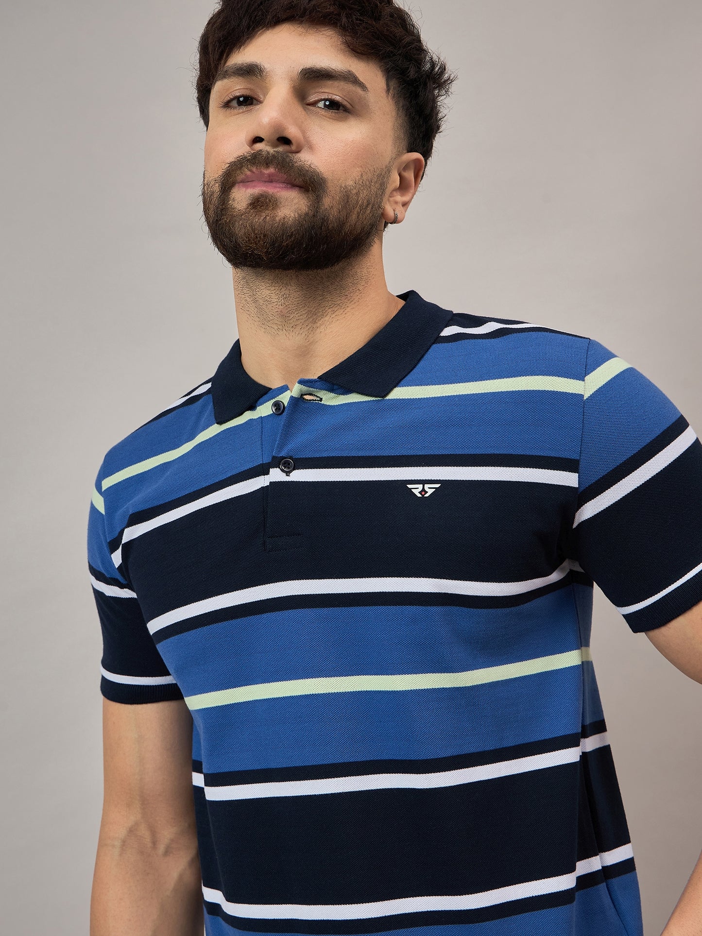 Blue Striped Polo T-Shirt