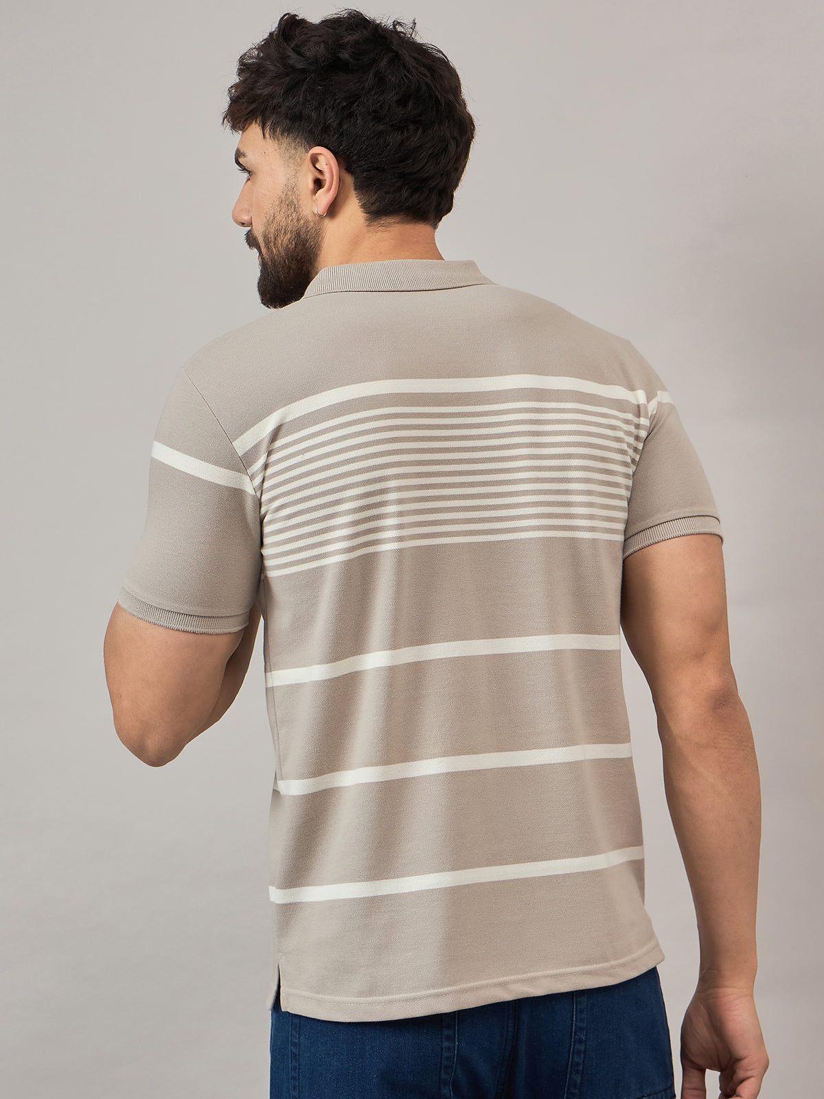 Beige Striped Polo T-Shirt